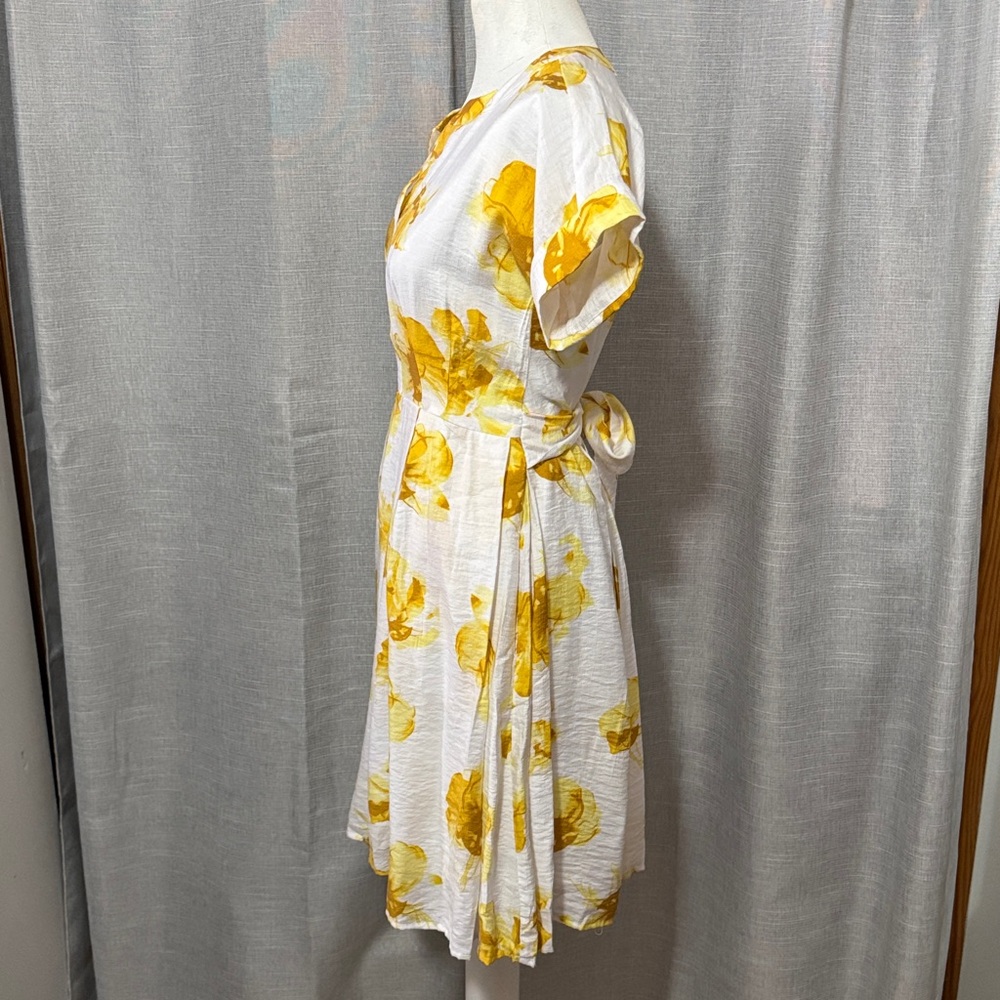 Simply Vera | Vera Wang-Rayon Blend Dress-Popover-Pockets-Ties-Yellow/White-XS - Picture 8 of 16
